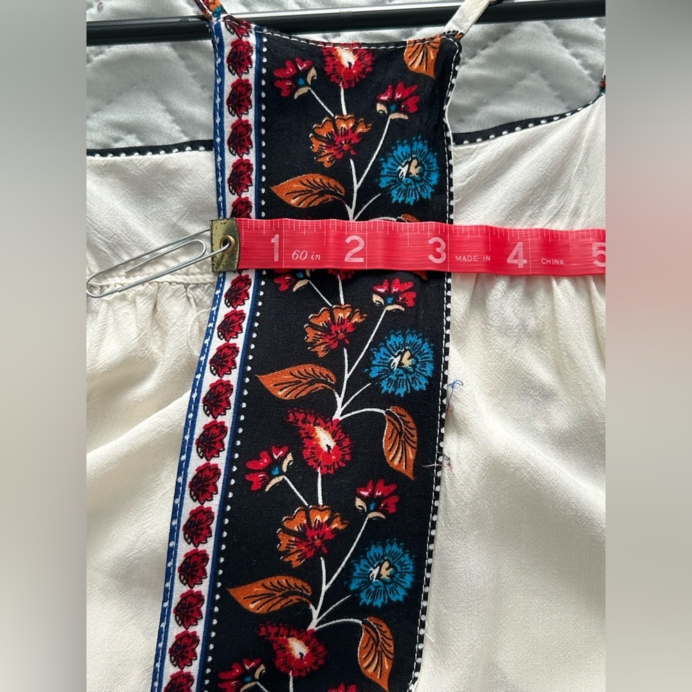 Solemio Cream and Blue Boho Mini Dress - Picture 11 of 13